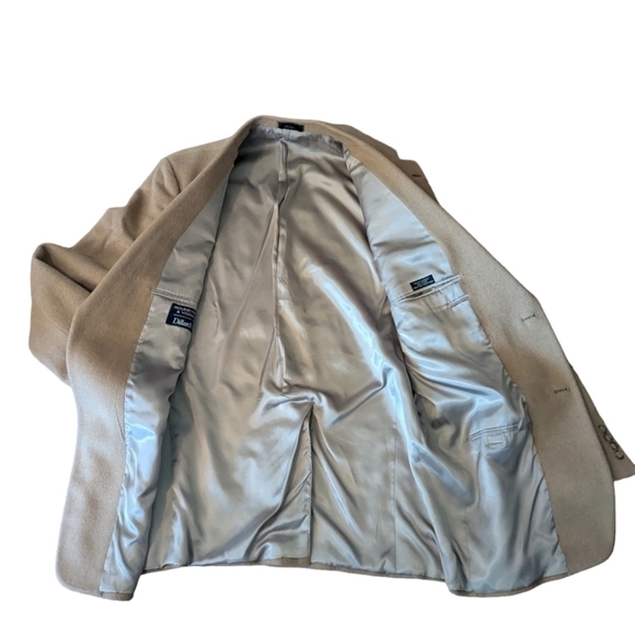 Roundtree & Yorke 100% camel hair neutral oatmeal classic sports coat sz 46L - Picture 2 of 9